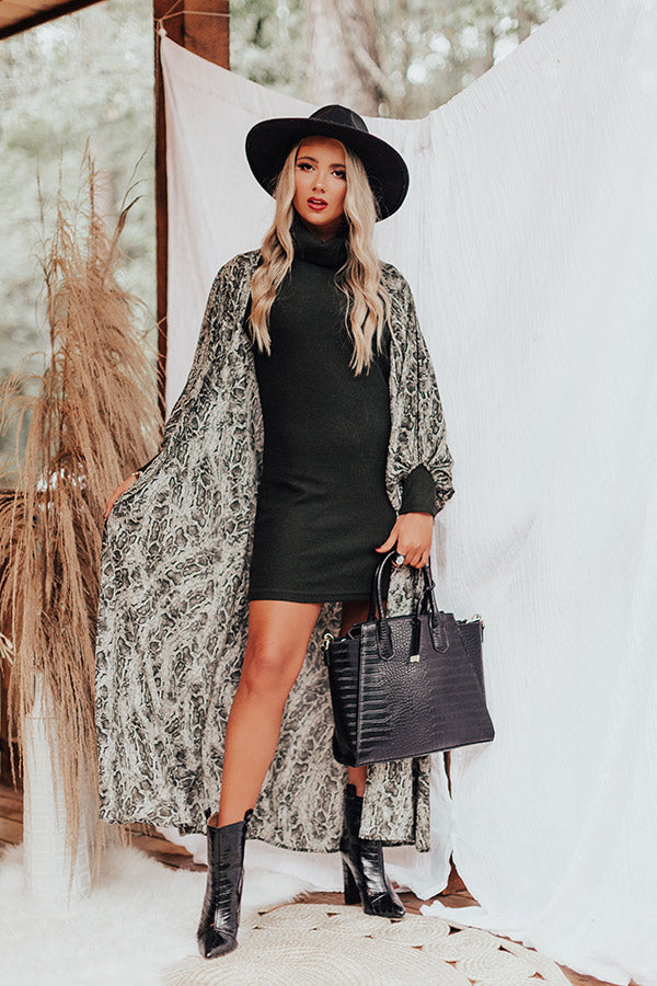 slim fit dress slacks Long army green dress with turtleneck LA TOULOUSE