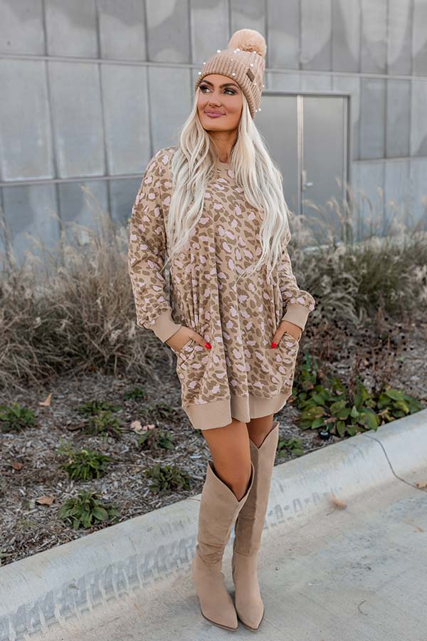lightweight sweater dress Play It Cool Leopard Sweater Dress In Camel