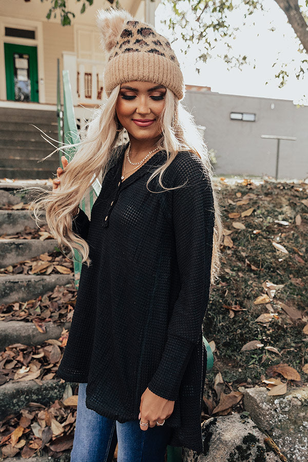 Merlot On Melrose Waffle Knit Dress In Black