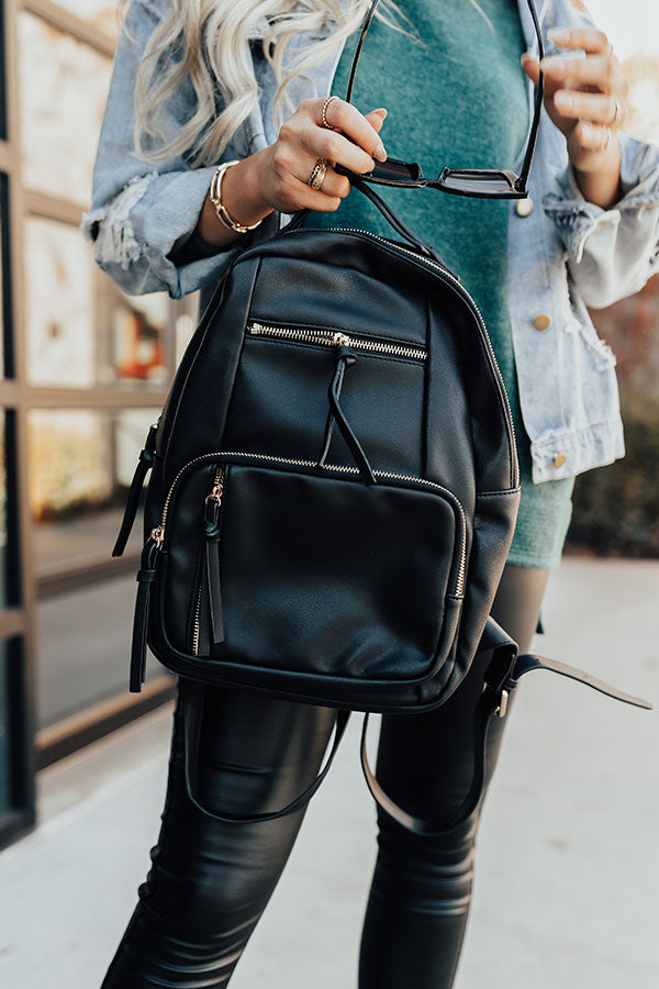 Hiding Out Faux Leather Backpack In Black Hiding Out Faux Leather Backpack In Black