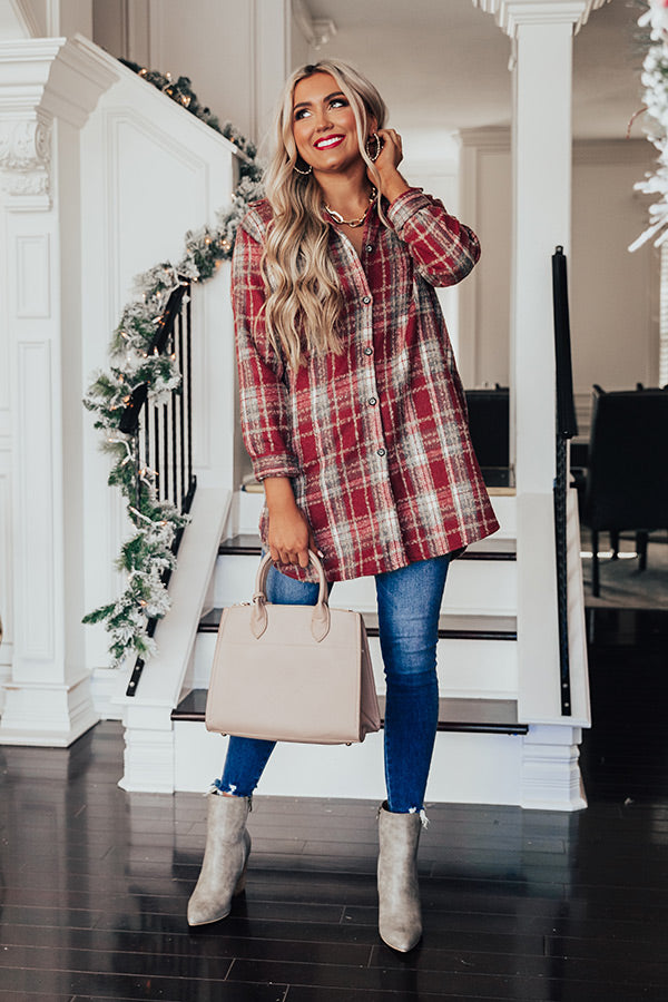 Peppermint Kisses Flannel Tunic Dress in Aurora Red Peppermint Kisses Flannel Tunic Dress in Aurora Red