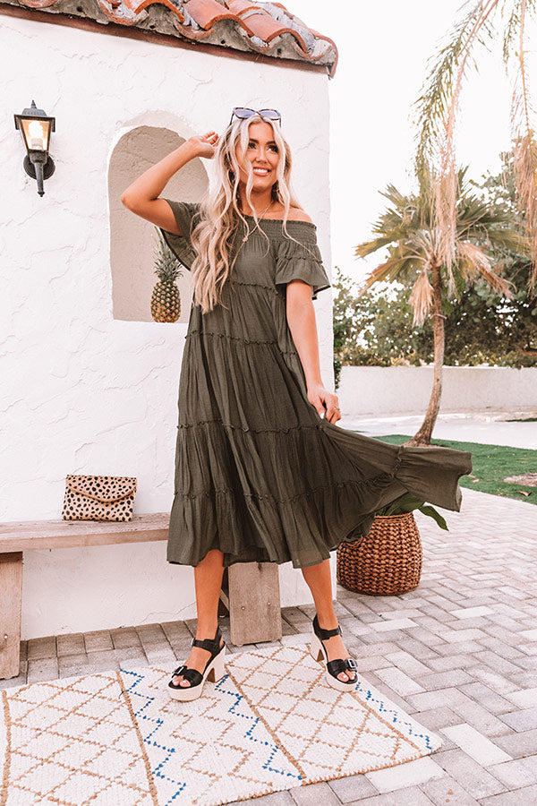 Hollywood Bungalow Midi Dress in Olive – Impressions Online Boutique