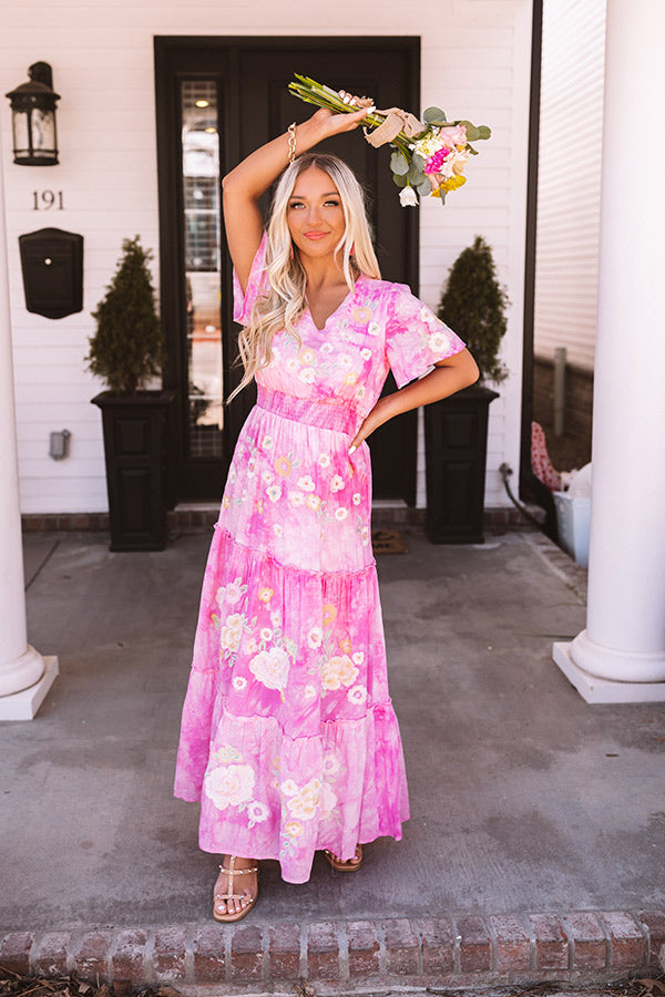 Enchanted Forest Tie Dye Embroidered Maxi In Pink Enchanted Forest Tie Dye Embroidered Maxi In Pink