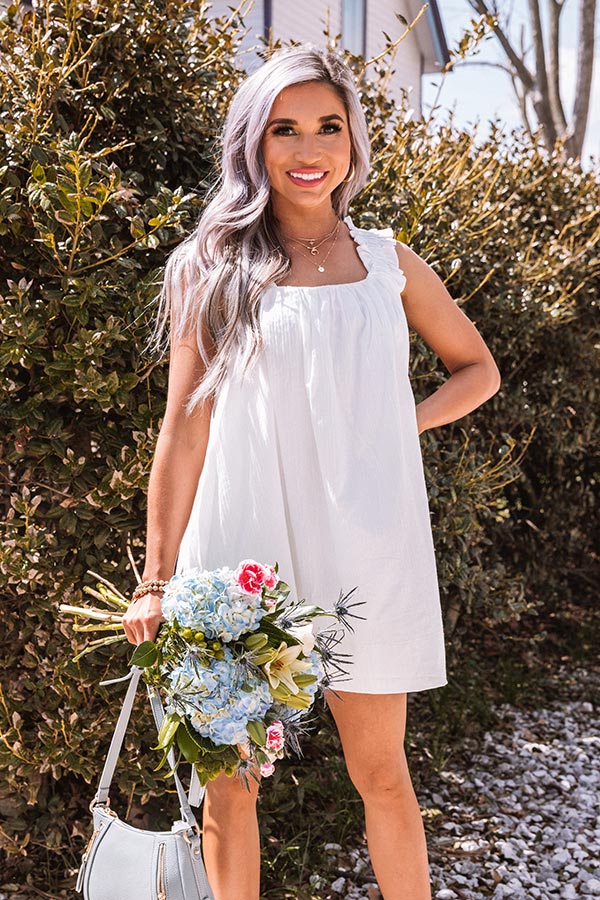 white flowy romper dress Laney Long Sleeve Frill Trim Romper White