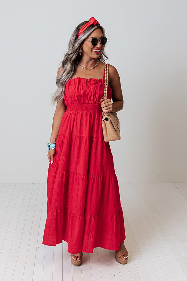 red summer sunrise midi dress Trendy Bubble Hem Red Dress | Women's Midi Dresses