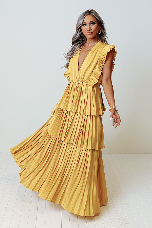 Seeking Champagne Pleated Maxi Dress In Primrose Yellow Seeking Champagne Pleated Maxi Dress In Primrose Yellow