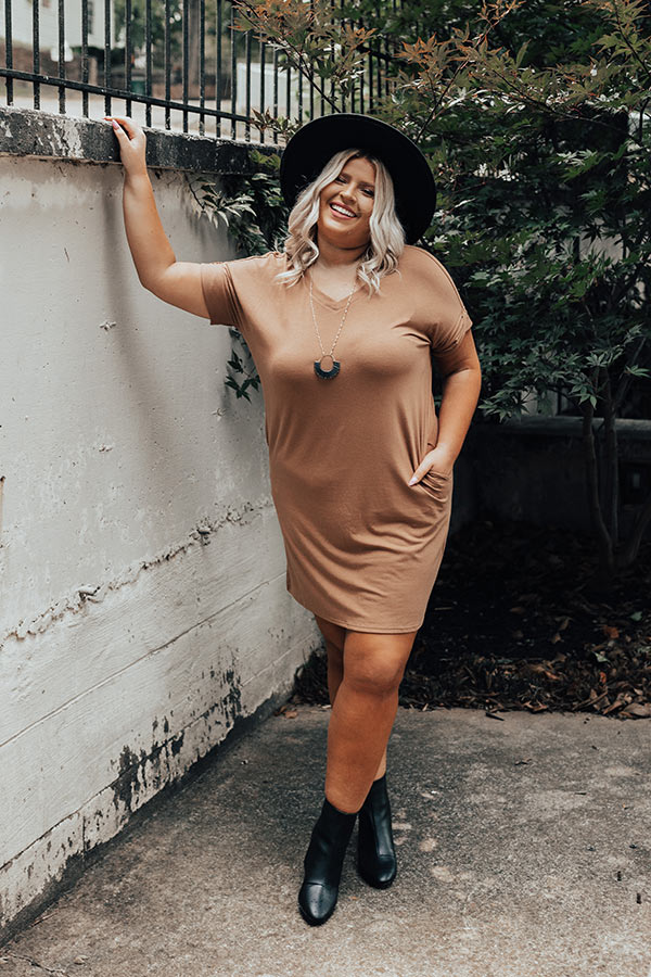 plus size brown t shirt dress Plus Size Curvy T Shirt Dress Plus Size Solid Color Loose Fit V Neck T Shirt