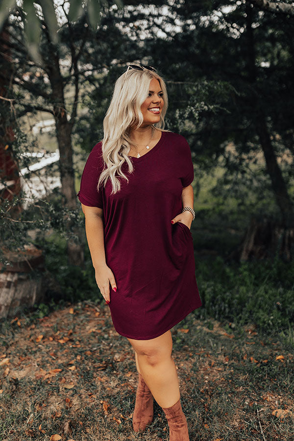 In Real Time T-Shirt Dress In Maroon Curves In Real Time T-Shirt Dress In Maroon Curves