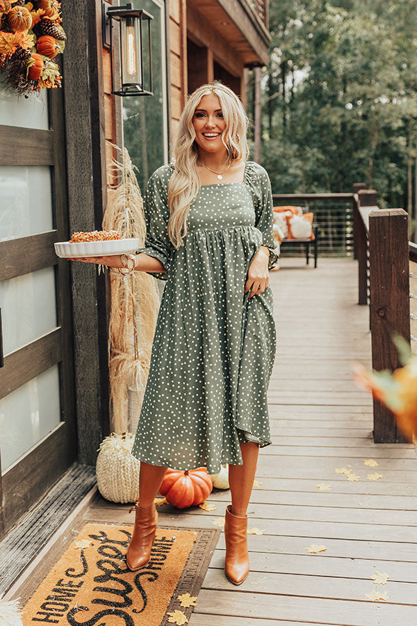 Dynasty Dreams Polka Dot Midi In Sage Dynasty Dreams Polka Dot Midi In Sage