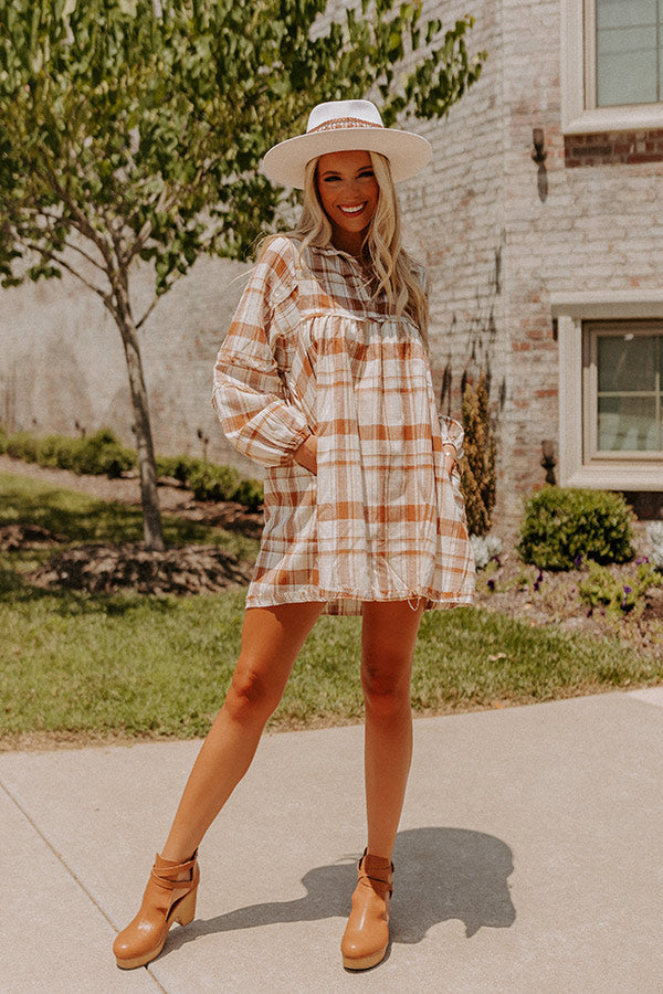 Soho Sweetness Plaid Babydoll Dress in Camel Soho Sweetness Plaid Babydoll Dress in Camel