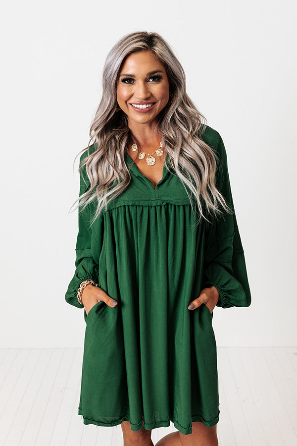 Style Code Babydoll Dress in Hunter Green