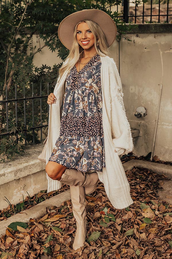 Fall Delight Floral Babydoll Dress In Navy Fall Delight Floral Babydoll Dress In Navy