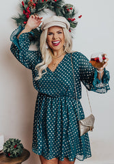 Love This Feeling Polka Dot Dress in Hunter Green Curves