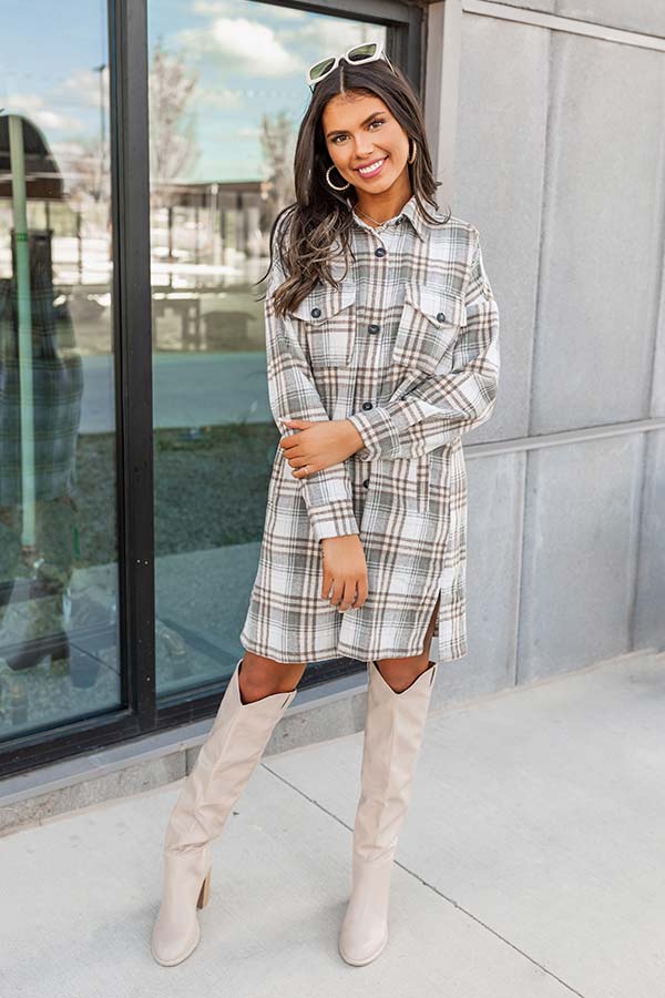 Central Park Perks Plaid Dress In Light Sage Central Park Perks Plaid Dress In Light Sage