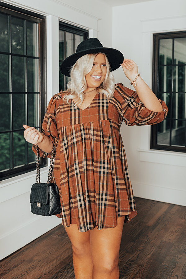 Yearn For More Plaid Babydoll Dress in Camel Curves Yearn For More Plaid Babydoll Dress in Camel Curves