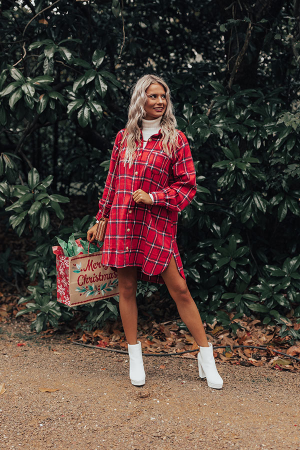 Seasons Keep Changing Flannel Dress In Red Seasons Keep Changing Flannel Dress In Red