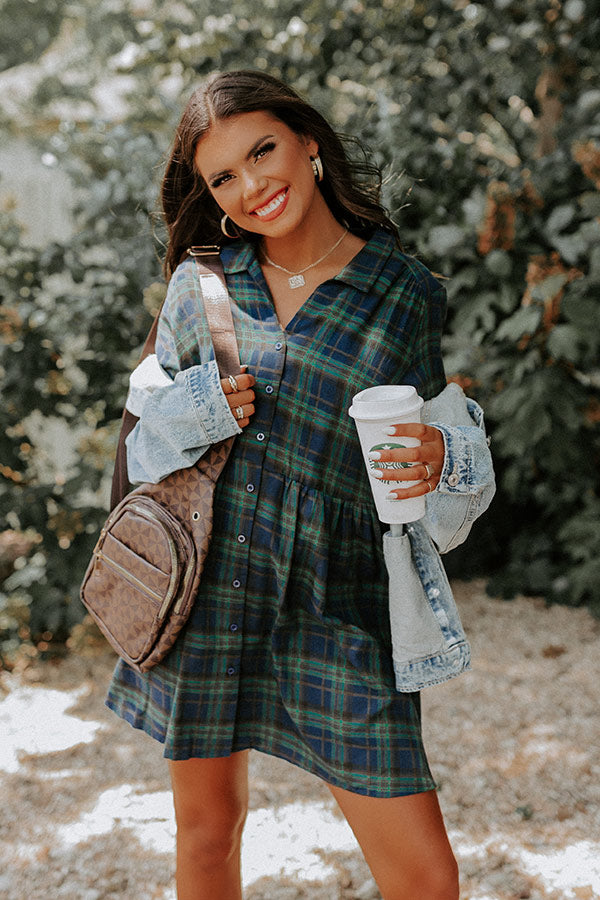 Cheery Mood Plaid Tunic Dress In Green Cheery Mood Plaid Tunic Dress In Green