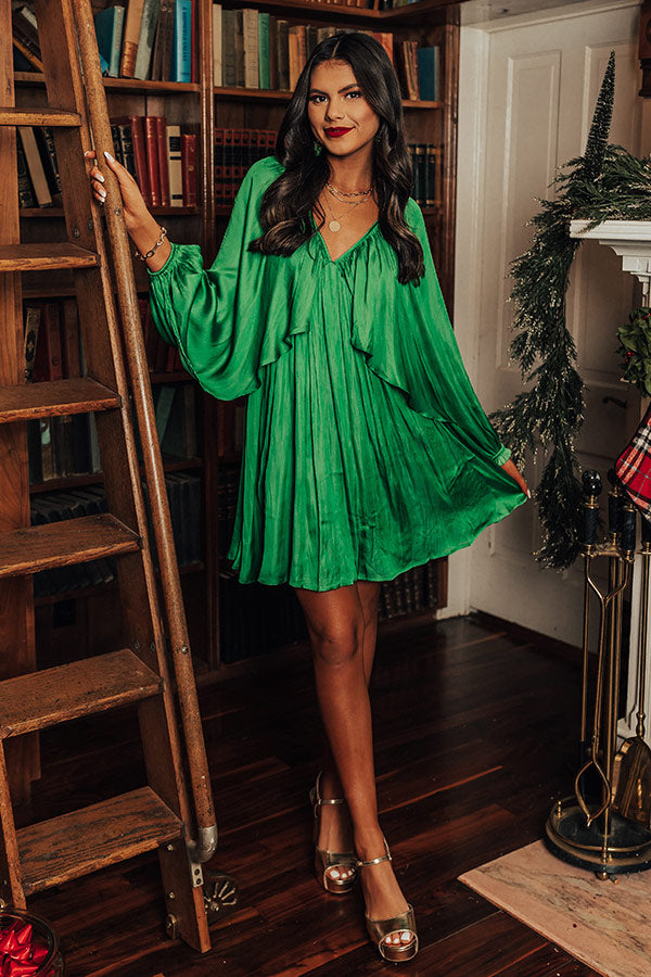 Impeccably Dressed Satin Dress In Kelly Green Impeccably Dressed Satin Dress In Kelly Green