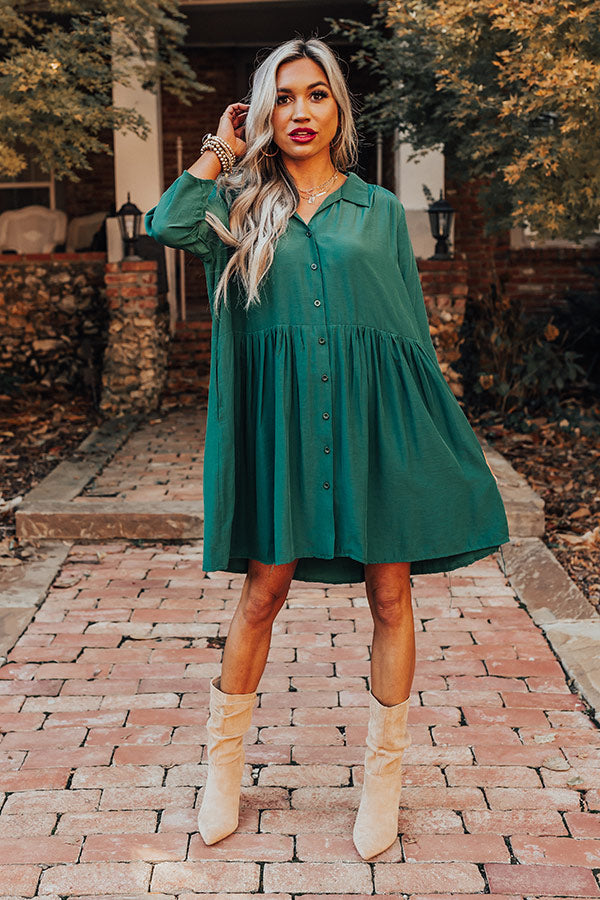 Always On Time Babydoll Tunic Dress In Green Always On Time Babydoll Tunic Dress In Green