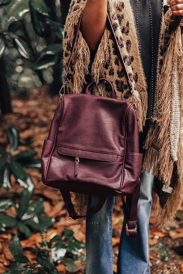burgundy backpack faux leather Happy To Be Here Faux Leather Backpack In Windsor Wine