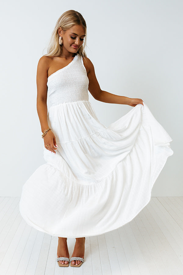 Vacation Cove Smocked Maxi In White Vacation Cove Smocked Maxi In White