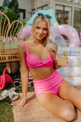 Tanning In Tulum High Waist Bikini Bottom in Hot Pink