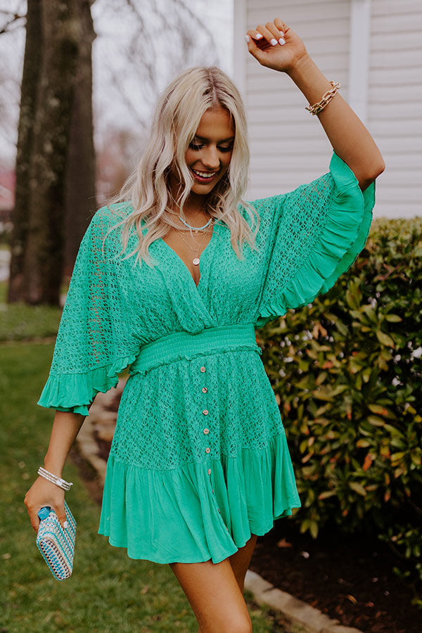 Island Beauty Lace Romper In Kelly Green Island Beauty Lace Romper In Kelly Green