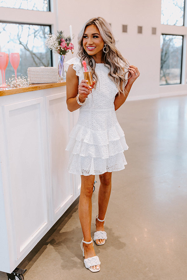 Springtime Happiness Eyelet Dress In White Springtime Happiness Eyelet Dress In White