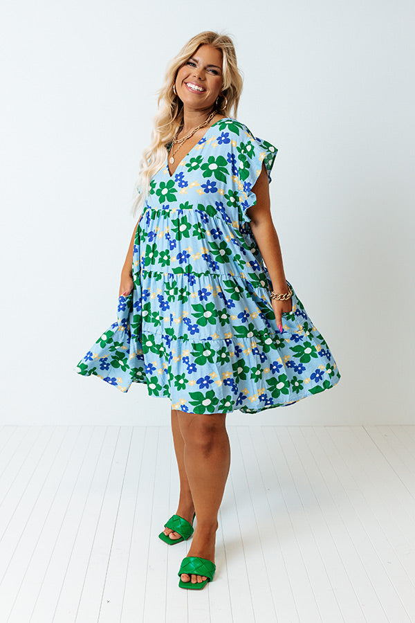Happy Vibes Floral Babydoll Dress In Sky Blue Curves Happy Vibes Floral Babydoll Dress In Sky Blue Curves