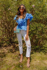 Light Blue Peplum Baseball Top