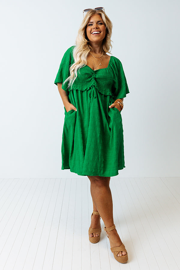 Shining Brighter Smocked Dress in Kelly Green Curves Shining Brighter Smocked Dress in Kelly Green Curves
