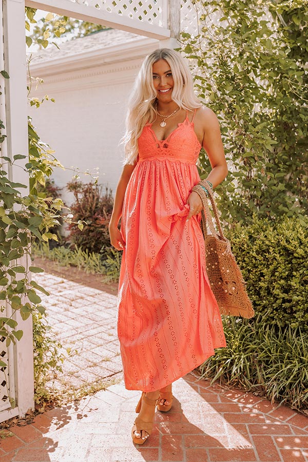 Sweetest Dream Eyelet Maxi In Coral Sweetest Dream Eyelet Maxi In Coral