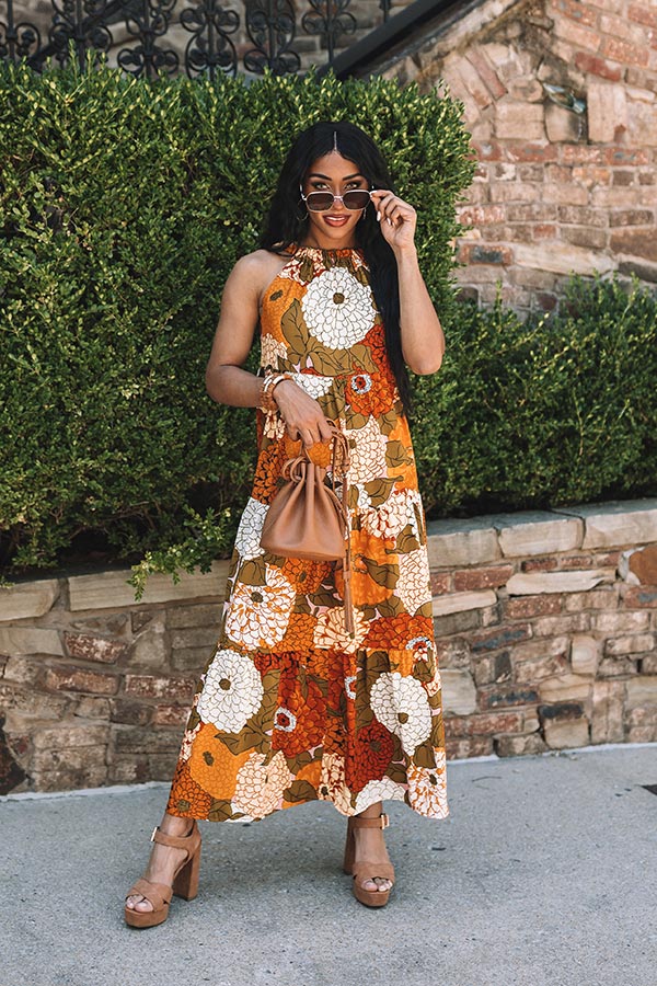 Orange Floral Burnt Orange Bohemian Dress Floral Boho-Chic Burnt Sienna Maxi Dress Small Orange Floral Burnt Orange Bohemian Dress Floral Boho-Chic Burnt Sienna Maxi Dress Small