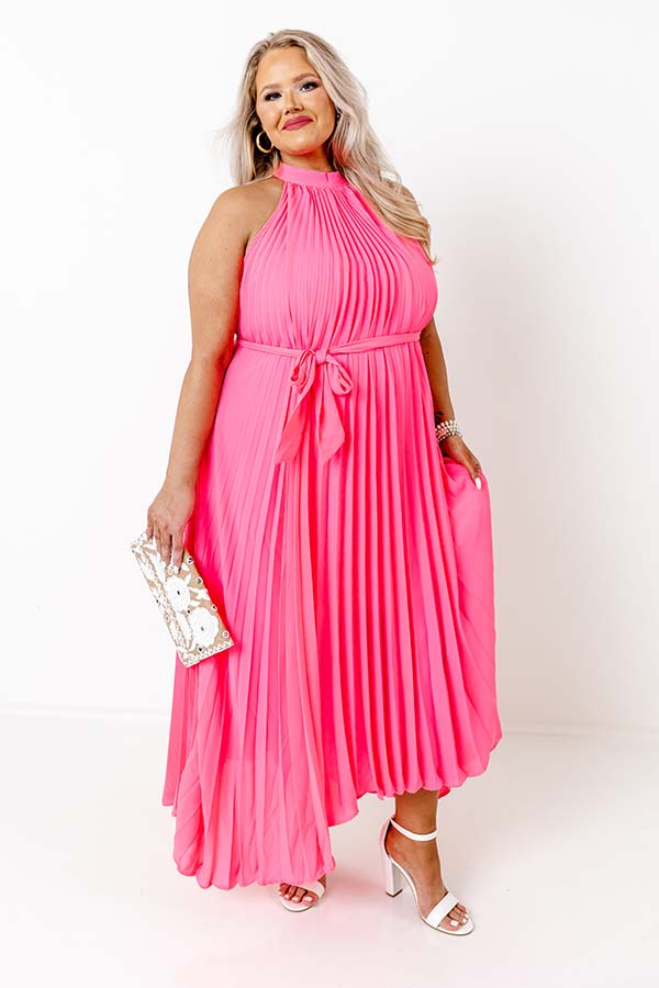 Point Of Pretty Pleated Maxi Dress In Neon Pink Curves Point Of Pretty Pleated Maxi Dress In Neon Pink Curves