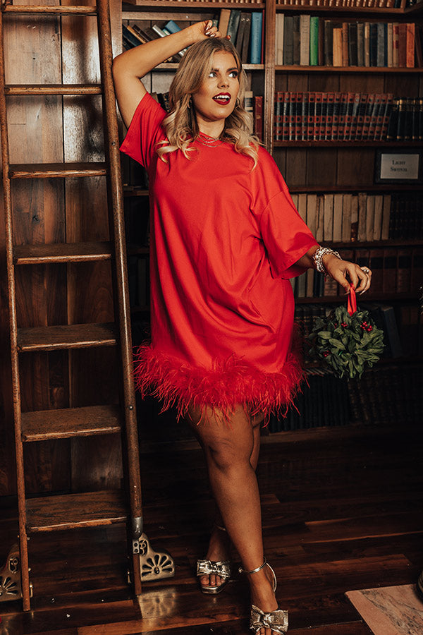 Do It With Pizazz Feather T-Shirt Dress In Red Curves Do It With Pizazz Feather T-Shirt Dress In Red Curves