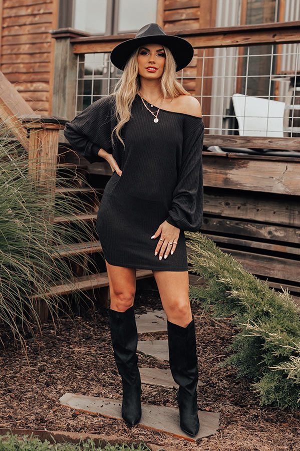 Coziest Home Knit Dress In Black Coziest Home Knit Dress In Black