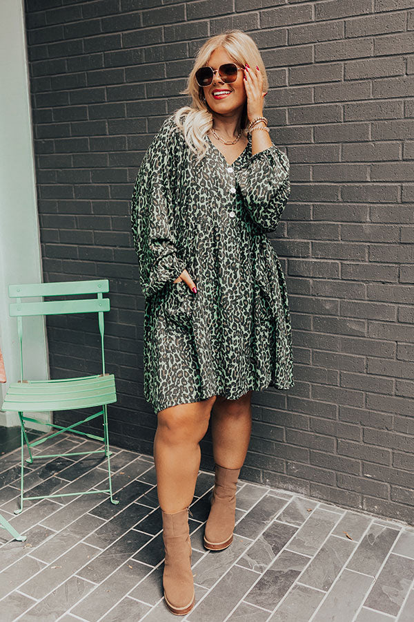 Maple Grove Leopard Shift Dress In Green Curves Maple Grove Leopard Shift Dress In Green Curves