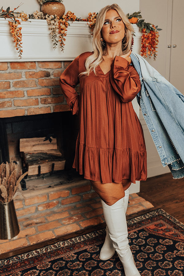 Autumn Brunch Babydoll Dress In Rust Curves Autumn Brunch Babydoll Dress In Rust Curves