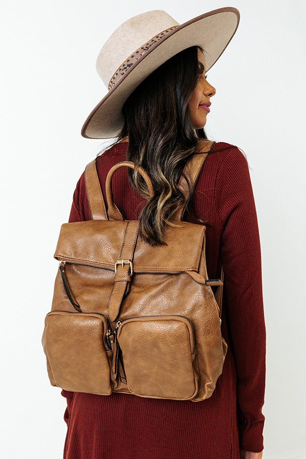 brown vegan leather backpack Figure It Out Faux Leather Backpack In Brown