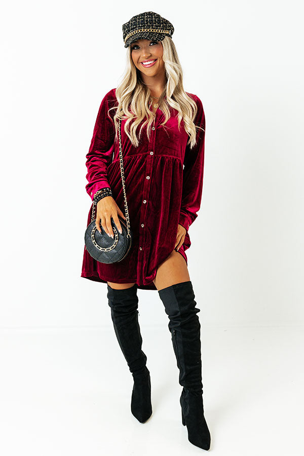 red velvet shirt dress Velvet Dress: Elegant Red Velvet Midi Gown, Long Sleeve Holiday Party Dress With Pockets, Christmas, Date Nights & Special Occasions, Party