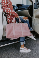 Skinnydip sherpa trimmed tote bag in pastel blue and pink Travel
