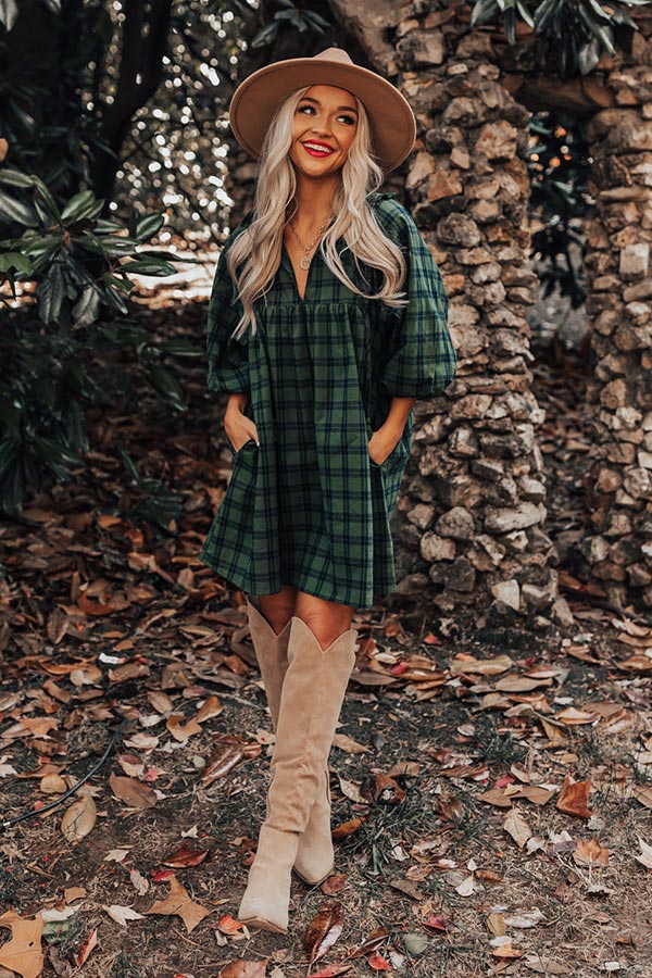 Count Me In Plaid Dress In Green Count Me In Plaid Dress In Green