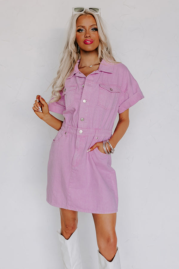 Bring On The Weekend Denim Dress In Pink Bring On The Weekend Denim Dress In Pink