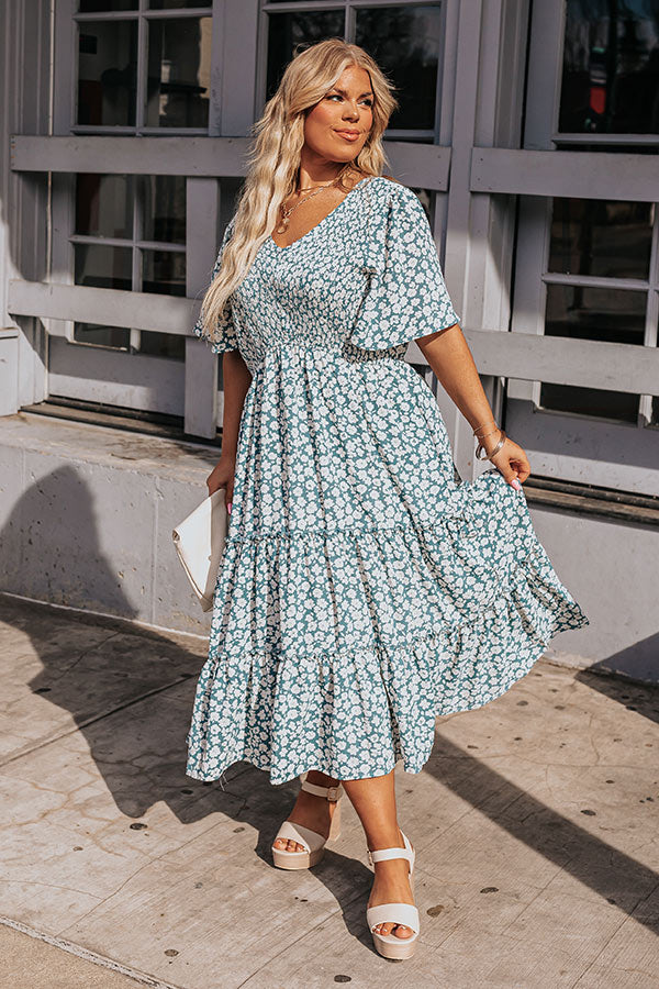 Seaside Euphoria Smocked Midi In Airy Blue Curves Seaside Euphoria Smocked Midi In Airy Blue Curves