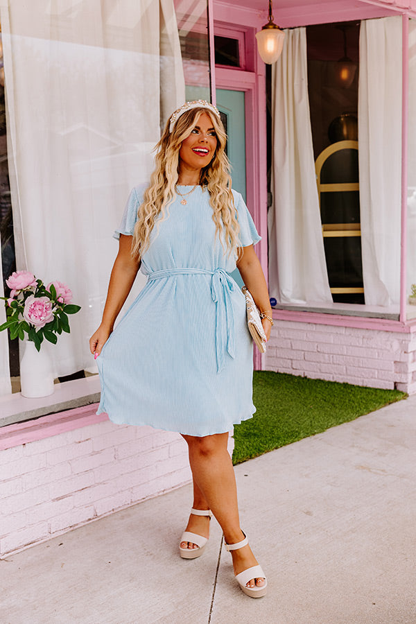 Flight Miles Pleated Dress In Sky Blue Curves Flight Miles Pleated Dress In Sky Blue Curves