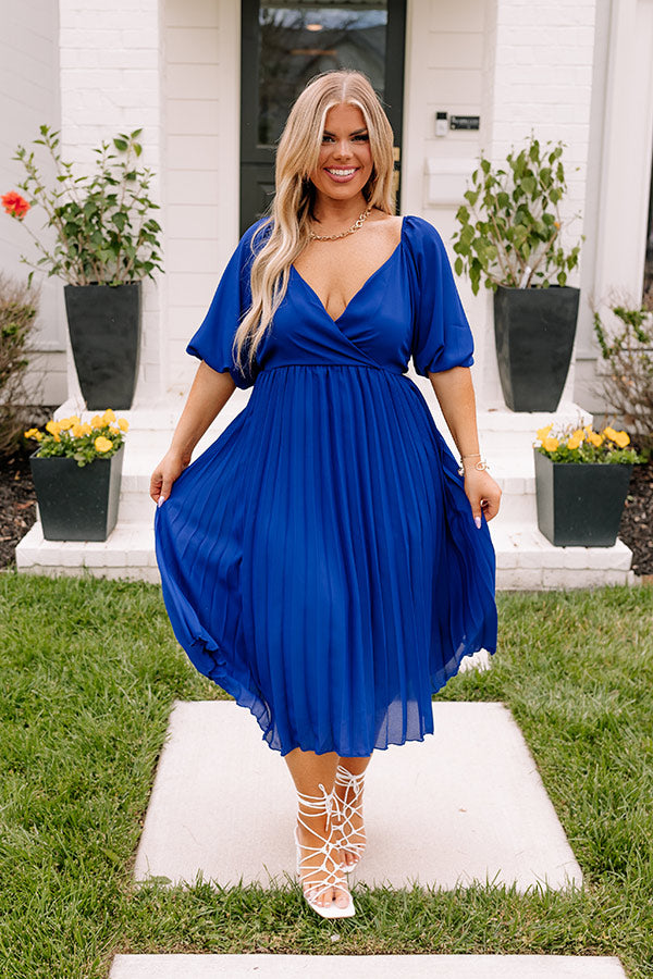 Recent Romance Pleated Midi In Royal Blue Curves Recent Romance Pleated Midi In Royal Blue Curves