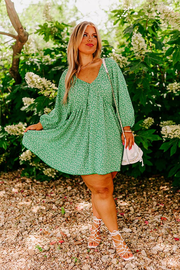 Take A Holiday Floral Mini Dress in Green Curves Take A Holiday Floral Mini Dress in Green Curves
