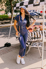 Impressions Major Charisma Denim Jumpsuit in Red S / Red