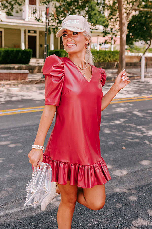 Stylish Setting Faux Leather Mini Dress in Crimson Stylish Setting Faux Leather Mini Dress in Crimson