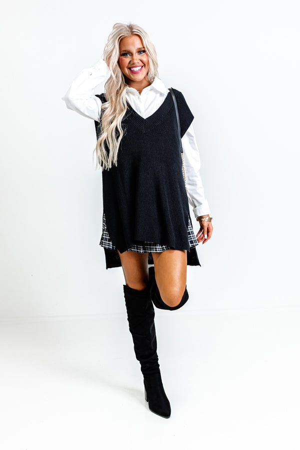 black sweater vest dress Ember Black Sweater Vest Midi Dress Cottage Under the Oaks